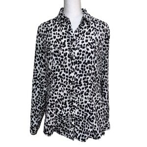 White House Black Market Long Sleeve Size 6 Top Animal Print Chic Mob Wife